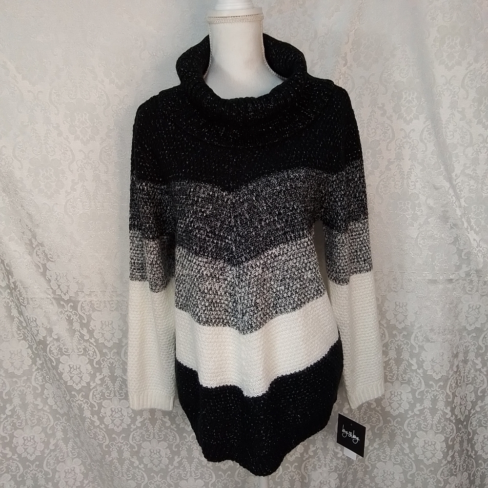 by & by black gray white cozy knit sweater with cowl collar ne - Picture 10 of 10